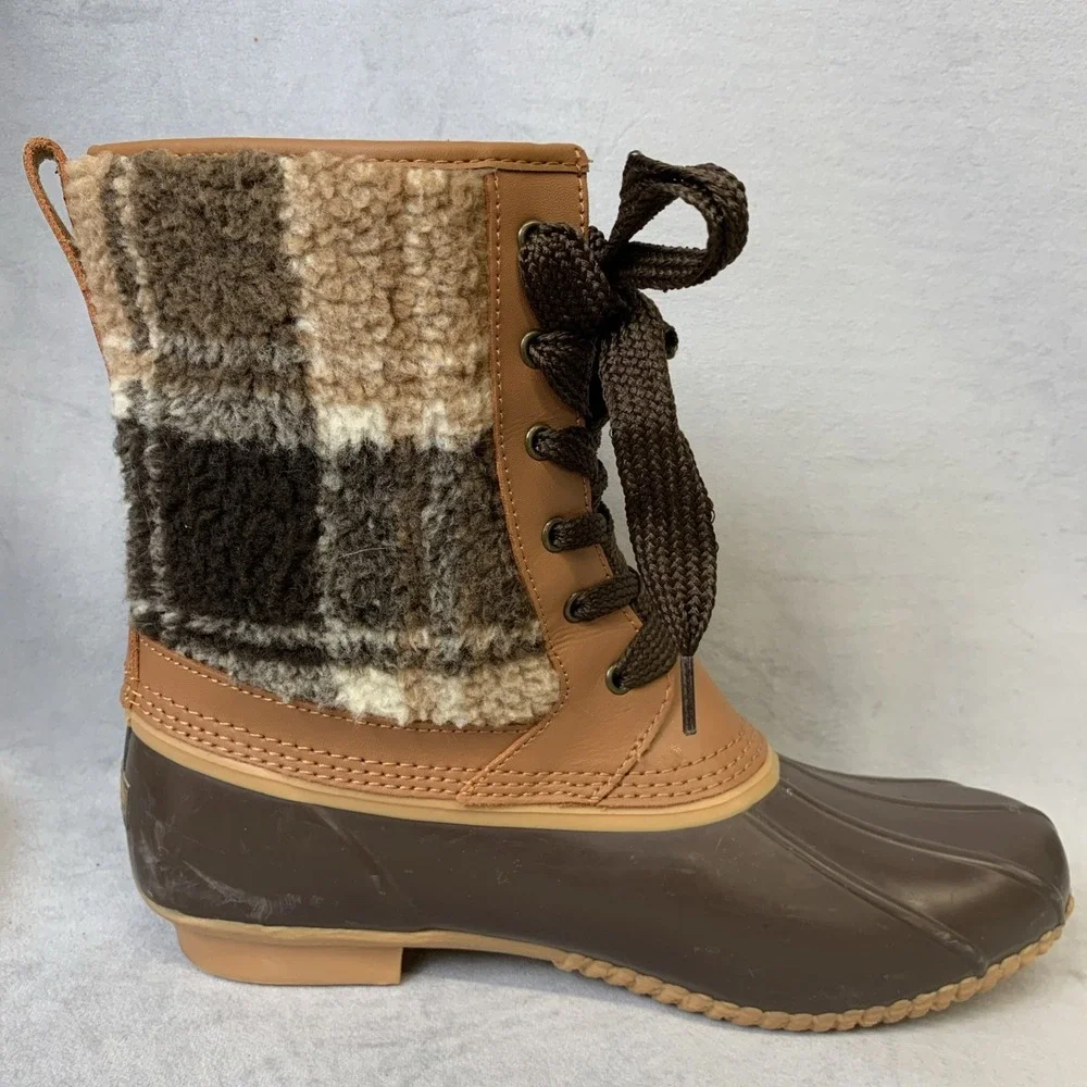 Lands End Duck Boots Women's Size 9.5 Insulated Sherpa Fleece Lined‎ Plaid